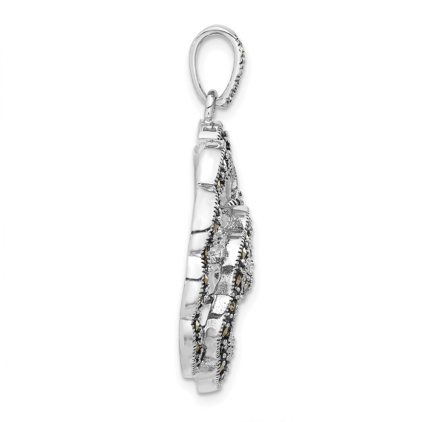 Sterling Silver Antiqued Marcasite Floral Pendant