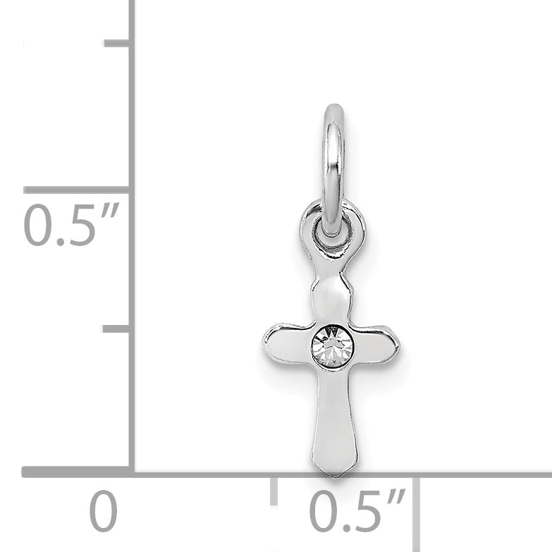 Sterling Silver Rh-Pltd Child'S Apr Clear Preciosca Crystal Cross Pendant