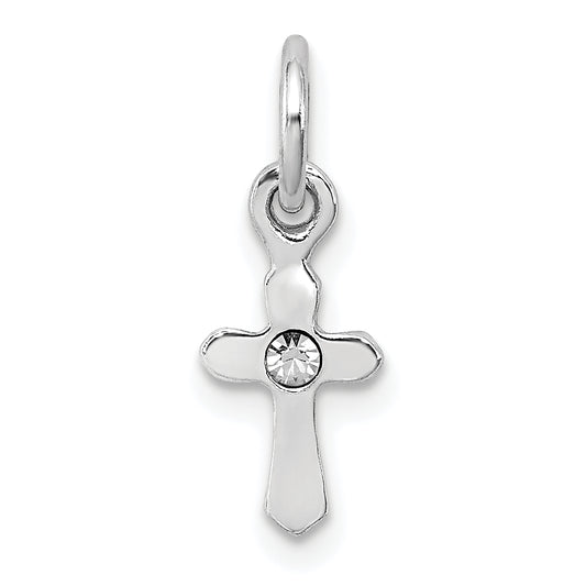 Sterling Silver Rh-Pltd Child'S Apr Clear Preciosca Crystal Cross Pendant