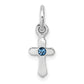 Sterling Silver Rh-Pltd Child'S Dec Blue Preciosca Crystal Cross Pendant