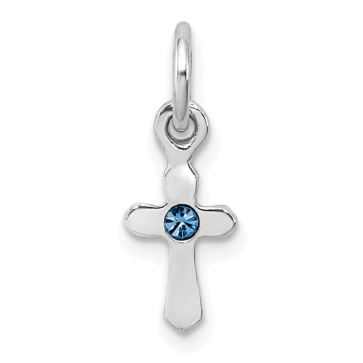 Sterling Silver Rh-Pltd Child'S Dec Blue Preciosca Crystal Cross Pendant