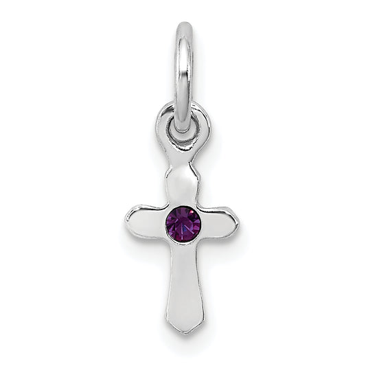 Sterling Silver Rh-Pltd Child'S Feb Purple Preciosca Crystal Cross Pendant