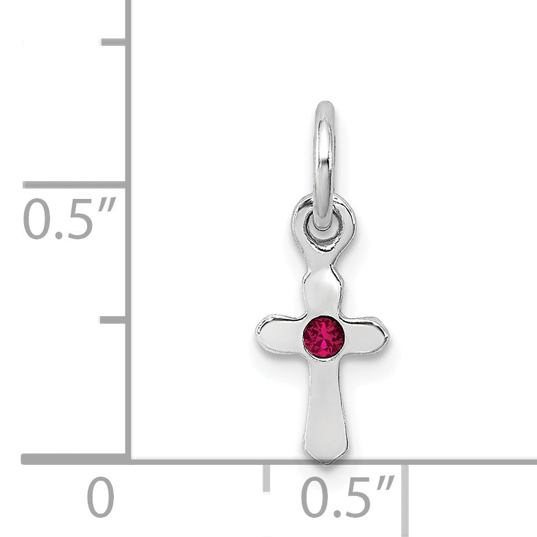 Sterling Silver Rh-Pltd Child'S July Red Preciosca Crystal Cross Pendant