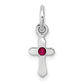 Sterling Silver Rh-Pltd Child'S July Red Preciosca Crystal Cross Pendant