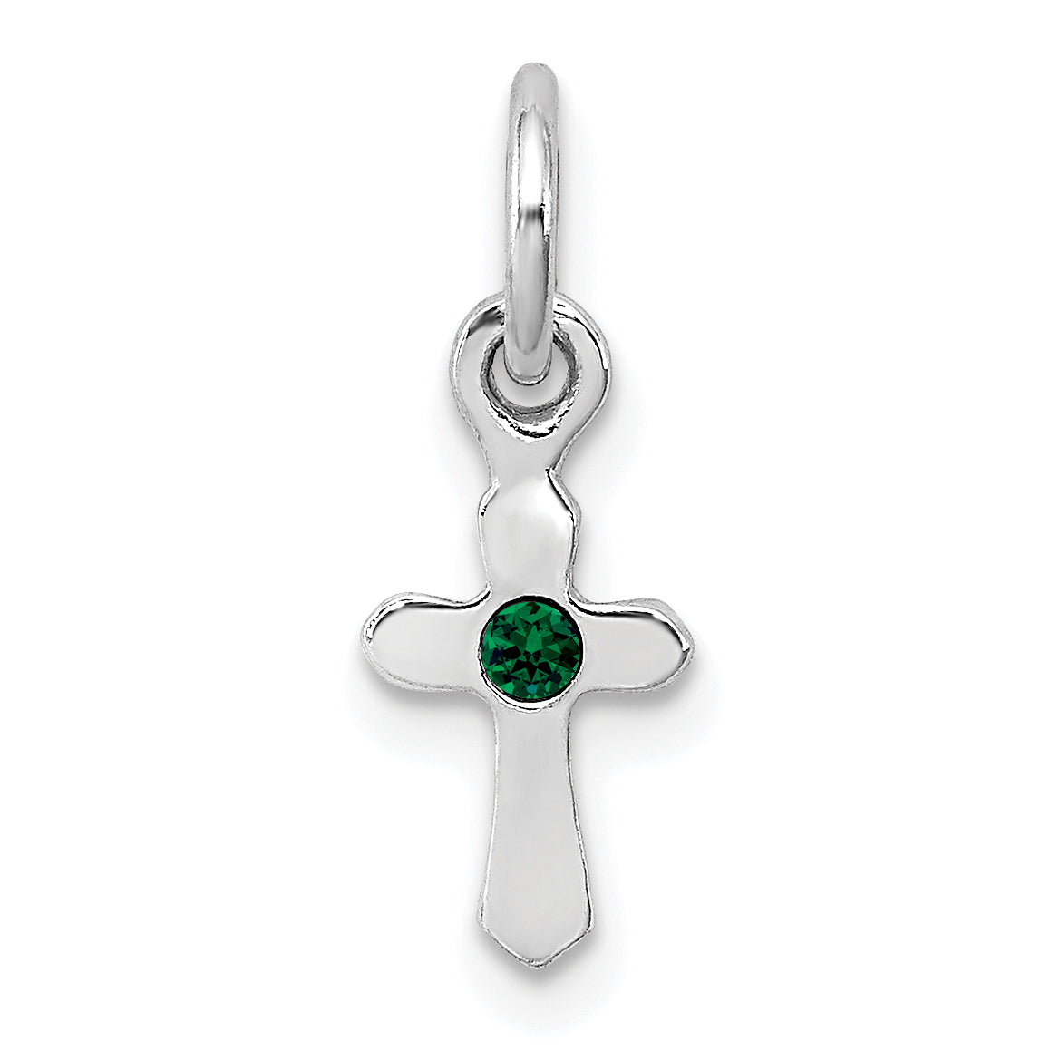 Sterling Silver Rh-Pltd Child'S May Green Preciosca Crystal Cross Pendant