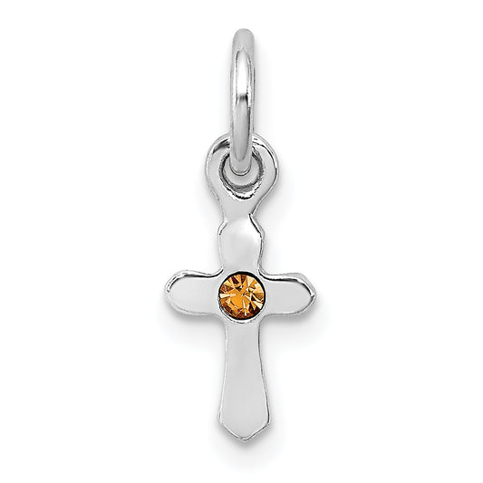 Sterling Silver Rh-Pltd Child'S Nov Yellow Preciosca Crystal Cross Pendant