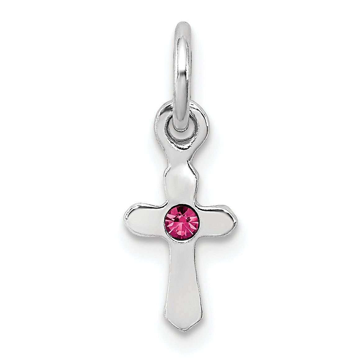 Sterling Silver Rh-Pltd Child'S Oct Pink Preciosca Crystal Cross Pendant