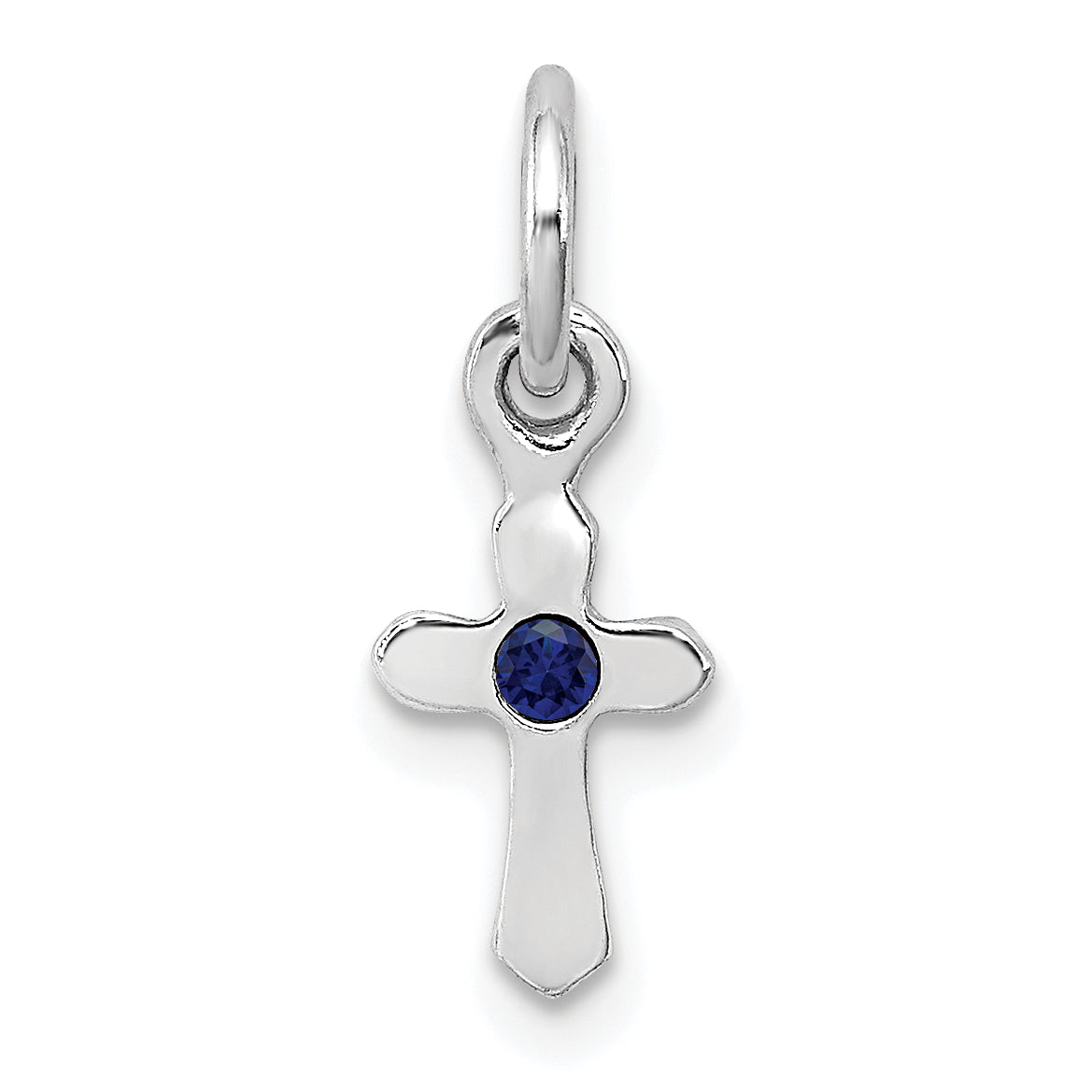 Sterling Silver Rh-Pltd Child'S Sept Blue Preciosca Crystal Cross Pendant