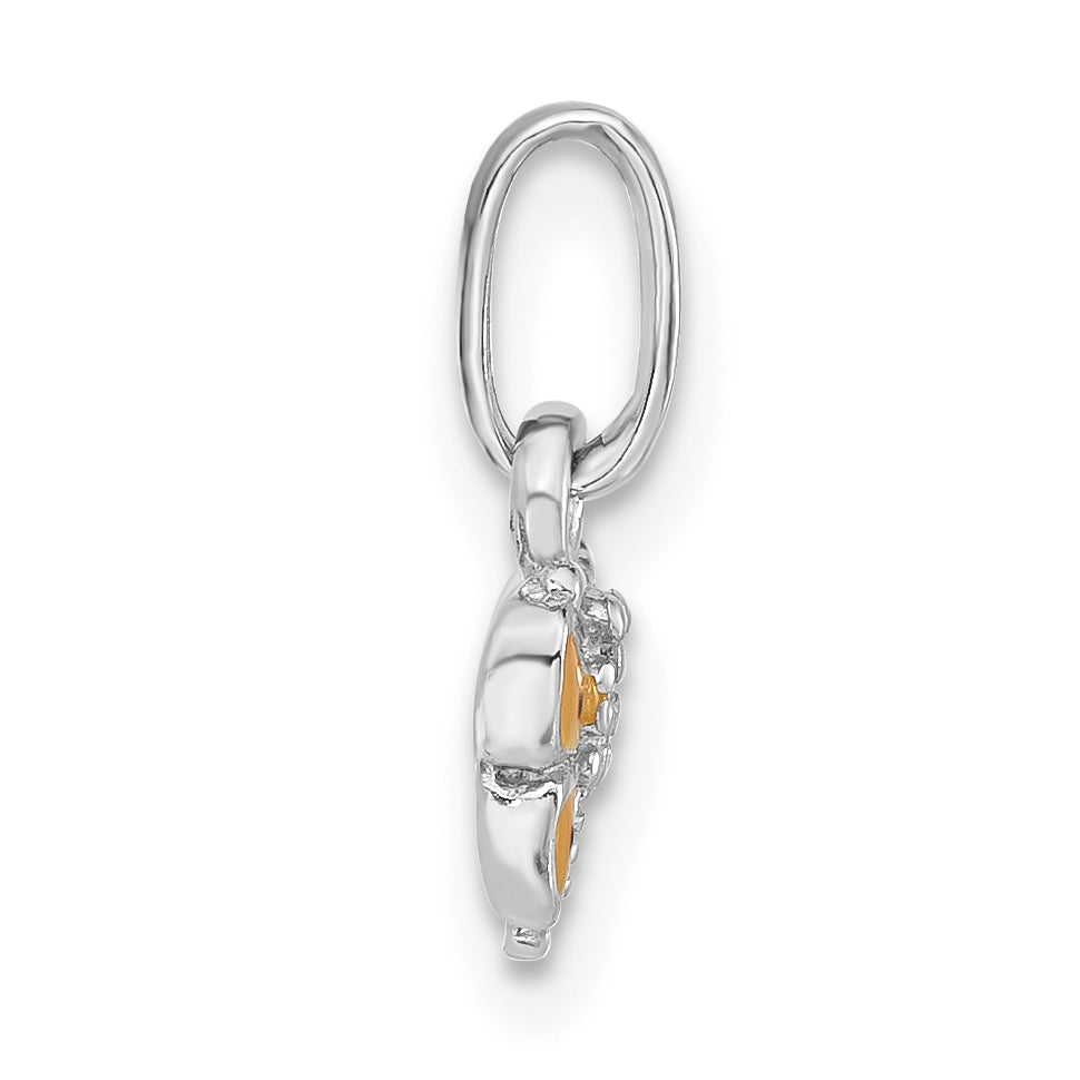 Sterling Silver Child'S Rhodium-Plated Yellow Enamel Butterfly Pendant