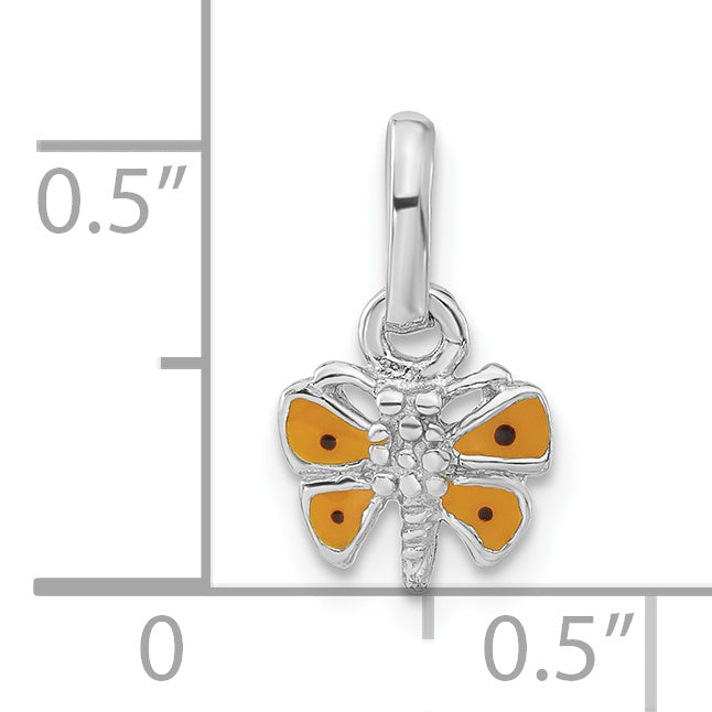 Sterling Silver Child'S Rhodium-Plated Yellow Enamel Butterfly Pendant