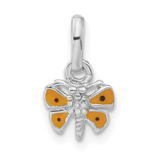 Sterling Silver Child'S Rhodium-Plated Yellow Enamel Butterfly Pendant