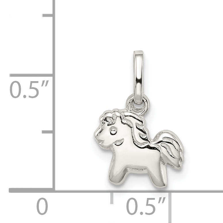 Sterling Silver Rhodium-Plated Polished Pony Children'S Pendant