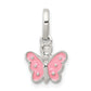 Sterling Silver Rhodium-Plated Pink Enameled Butterfly Children'S Pendant