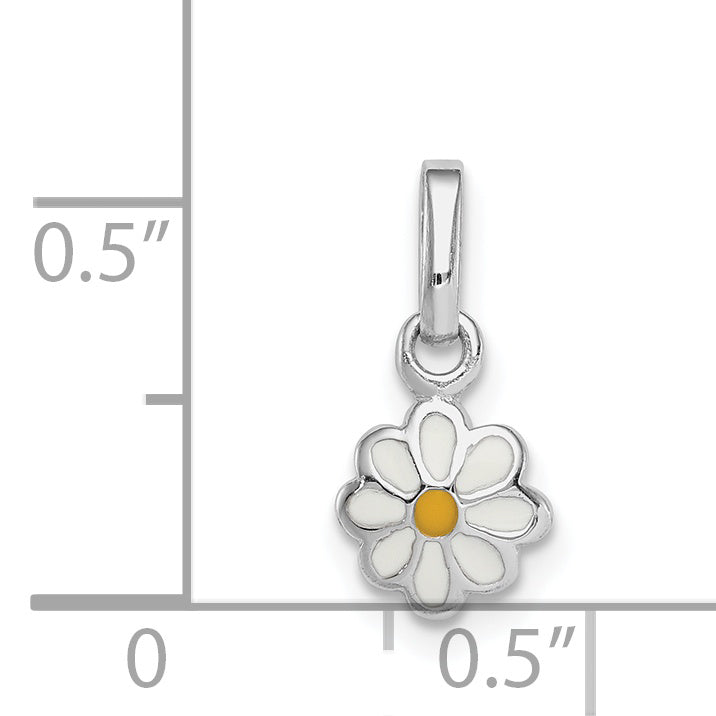 Sterling Silver Rh-Plated White & Yellow Enamel Daisy Children'S Pendant