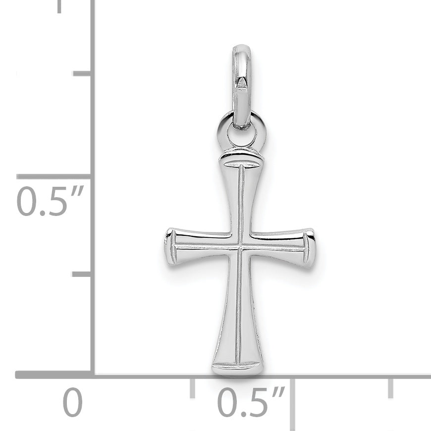 Sterling Silver Rh Plated Child'S Polished Cross Pendant