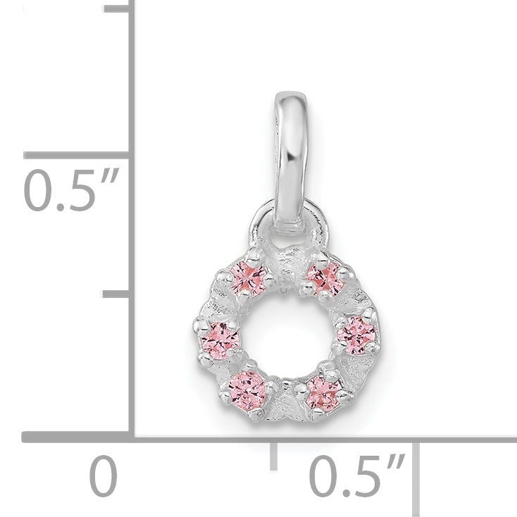 Sterling Silver Children'S Polished Pink Cz Circle Pendant