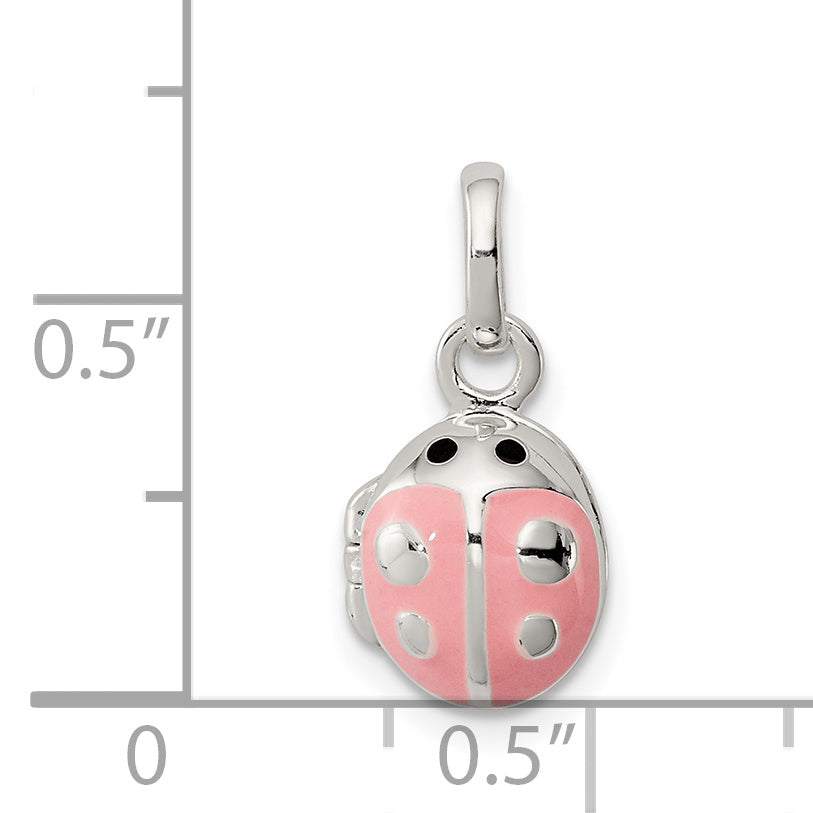 Sterling Silver Pink & Black Enamel Ladybug Locket Children'S Pendant