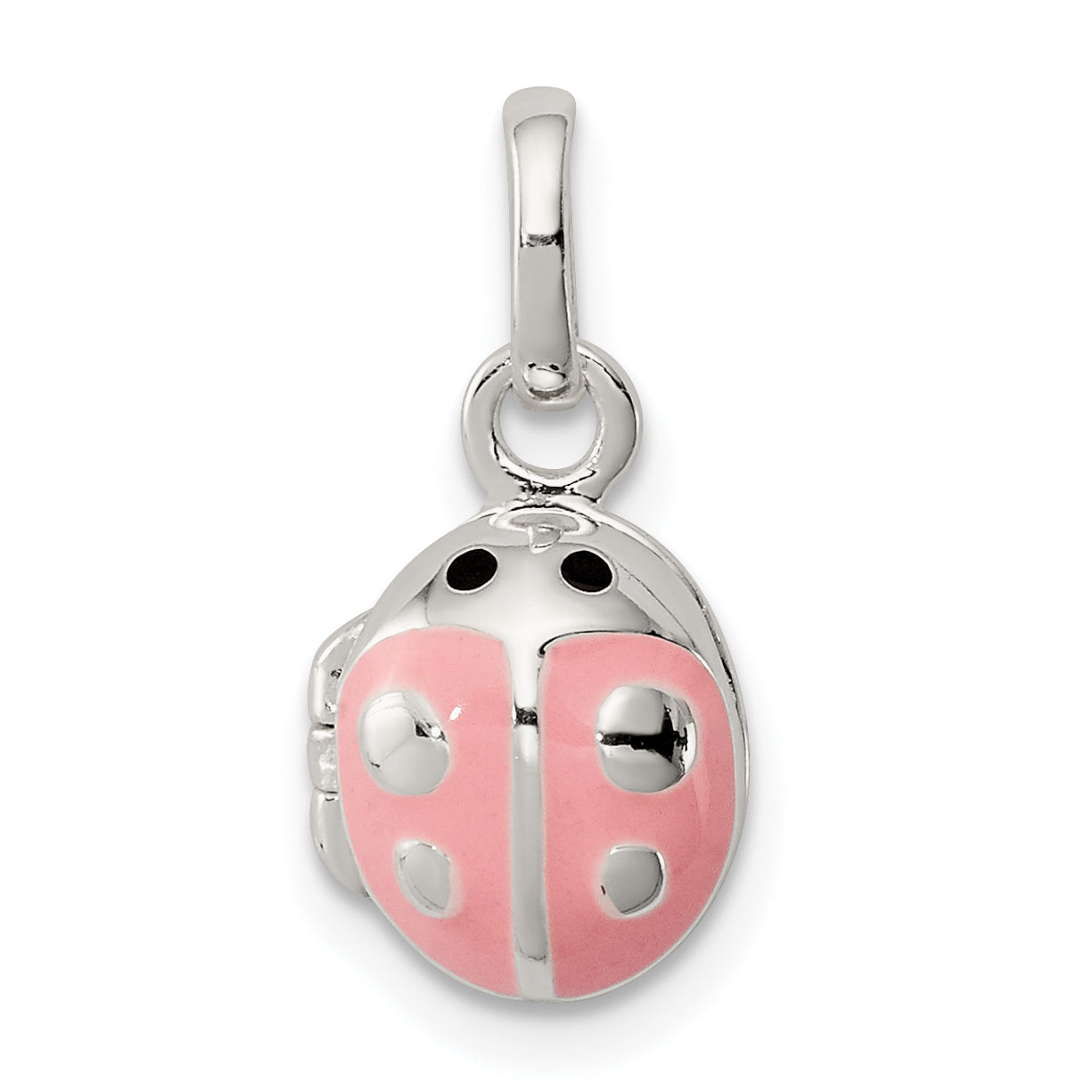 Sterling Silver Pink & Black Enamel Ladybug Locket Children'S Pendant