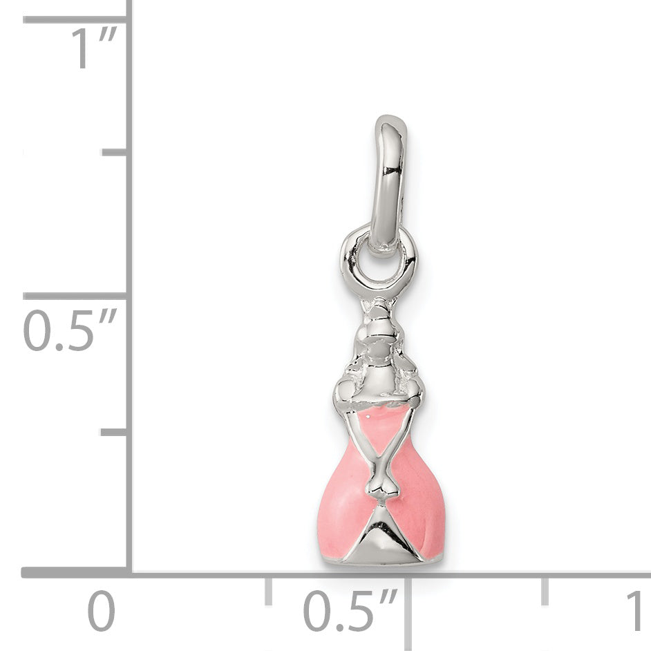 Sterling Silver Children'S Pink Enameled Princess Pendant