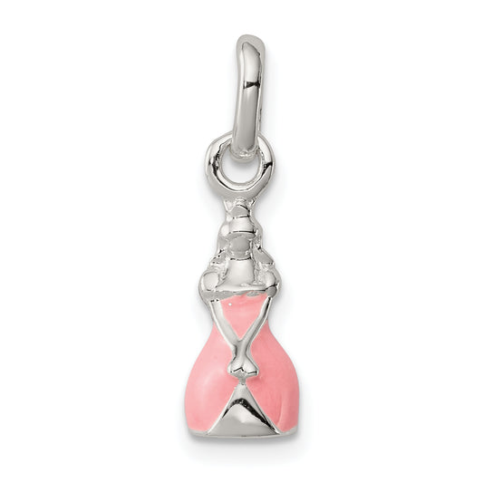 Sterling Silver Children'S Pink Enameled Princess Pendant