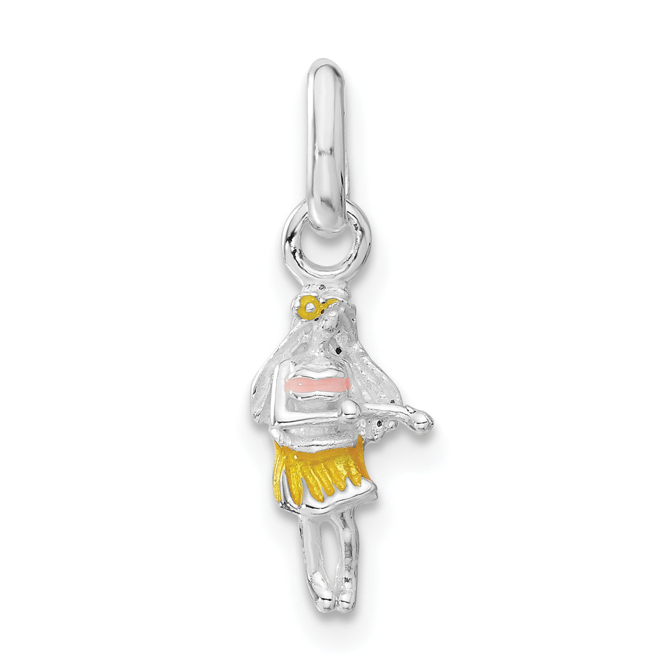 Sterling Silver Children'S Enameled Hawaiian Girl Pendant