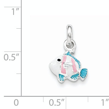 Sterling Silver Children'S Blue/Pink/Black Enameled Fish Pendant