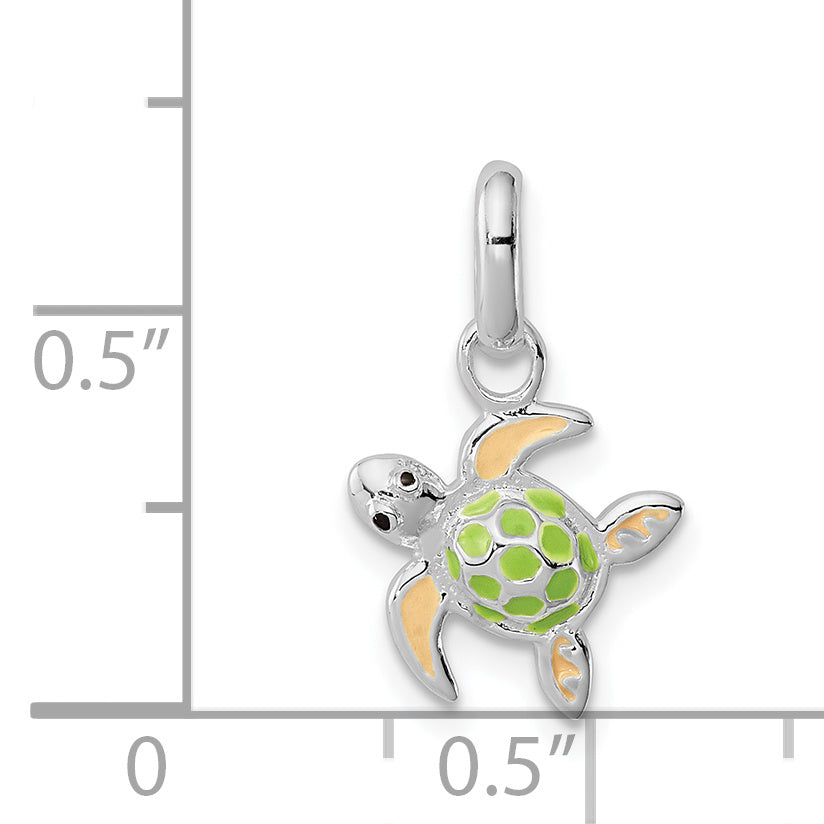 Sterling Silver Polished Multi-Color Enameled Sea Turtle Children'S Pendant