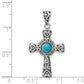 Sterling Silver Antiqued Recon Turquoise Cross Pendant