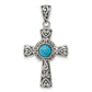 Sterling Silver Antiqued Recon Turquoise Cross Pendant