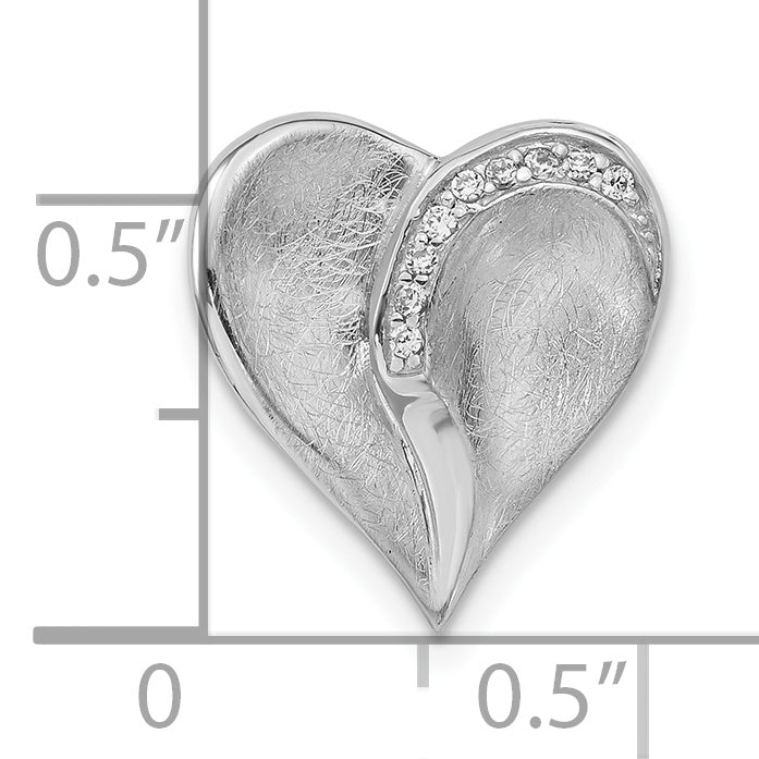 Sterling Silver Polished & Textured Cz Heart Chain Slide Pendant