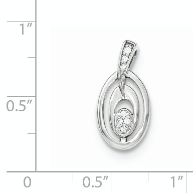 Sterling Silver Rhodium-Plated Polished Cz Fancy Ovals Slide Pendant