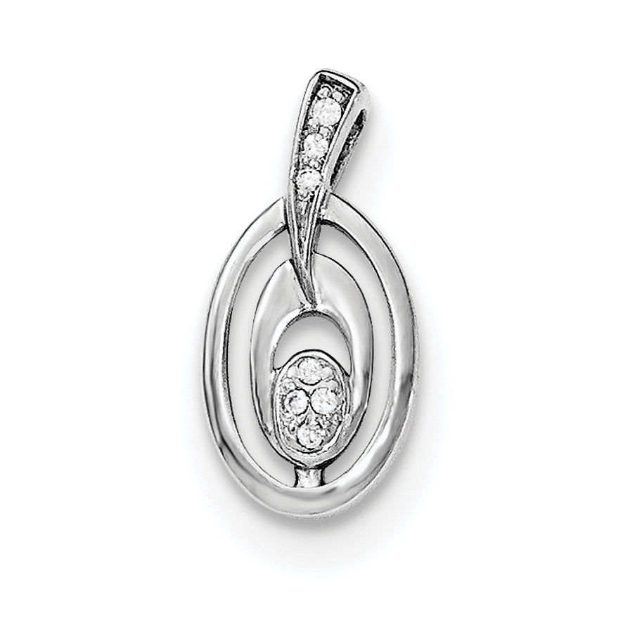 Sterling Silver Rhodium-Plated Polished Cz Fancy Ovals Slide Pendant