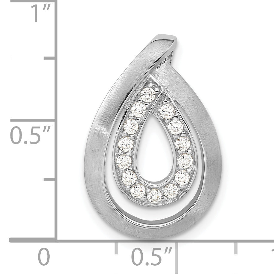 Sterling Silver Brushed Cz Teardrop Chain Slide Pendant