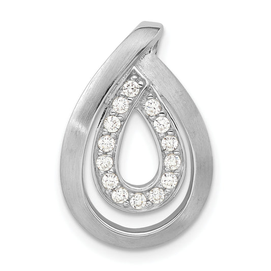 Sterling Silver Brushed Cz Teardrop Chain Slide Pendant