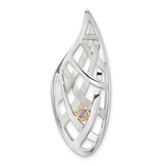 Ss/Gold Plated Sterling Silver & Gold-Plated Satin Polished Amethyst Teardrop Criss Cross Slide Pendant