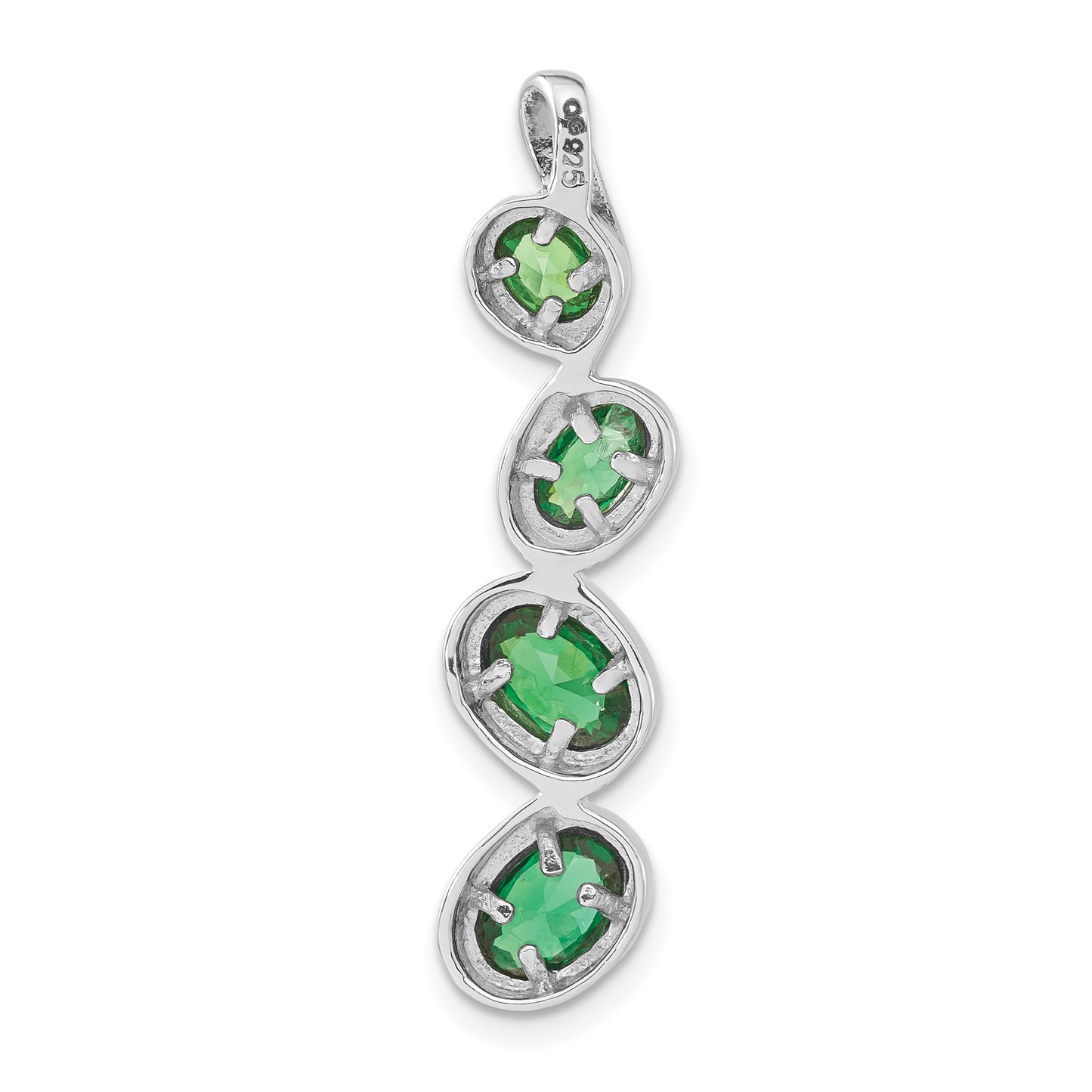 Sterling Silver Polished Green Cz Oval Dangle Chain Slide Pendant