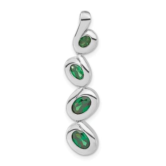 Sterling Silver Polished Green Cz Oval Dangle Chain Slide Pendant