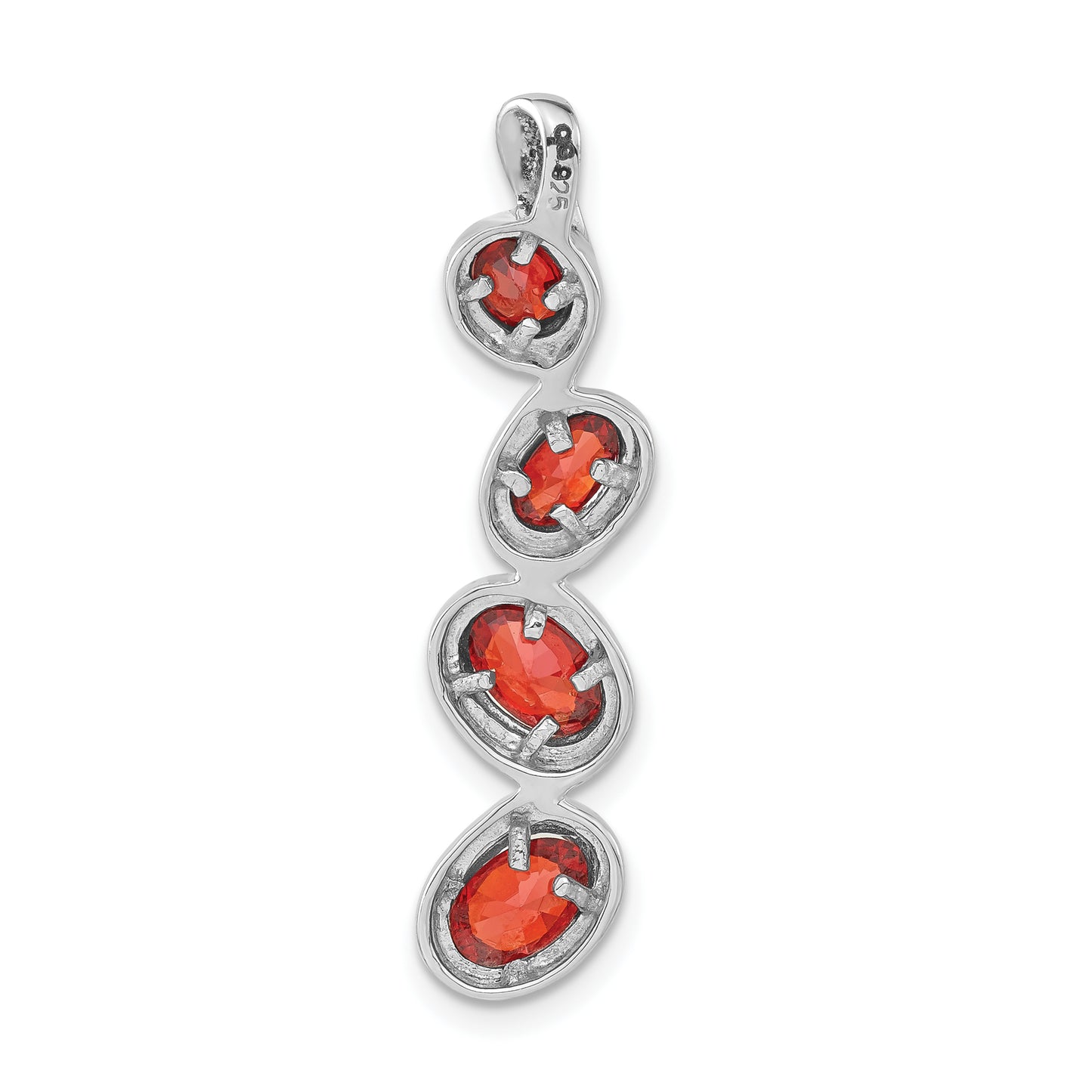 Sterling Silver Polished Red Cz Oval Dangle Slide Pendant