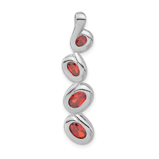 Sterling Silver Polished Red Cz Oval Dangle Slide Pendant