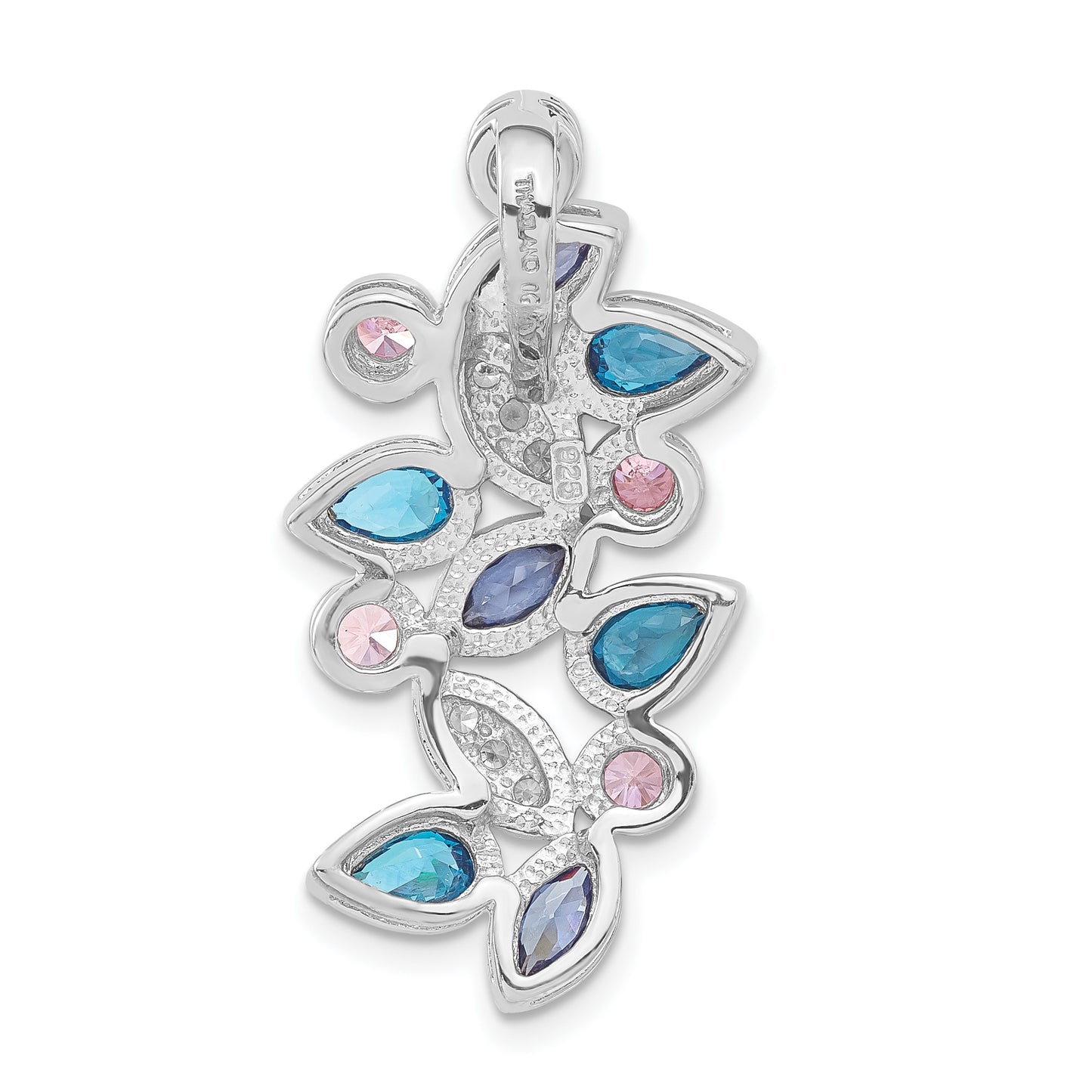 Sterling Silver Polished Pink, Blue & Clear Cz Slide Pendant