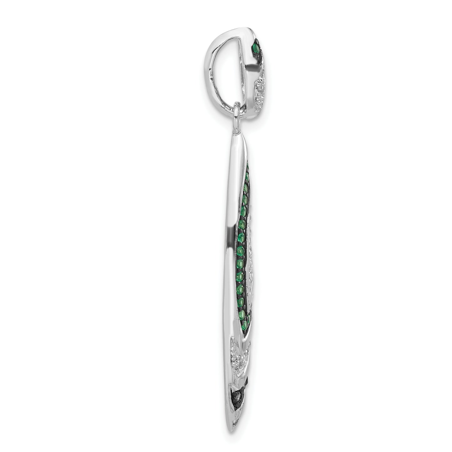 Sterling Silver & Black Rhodium Syn. Green Spinel Cz Slide Pendant