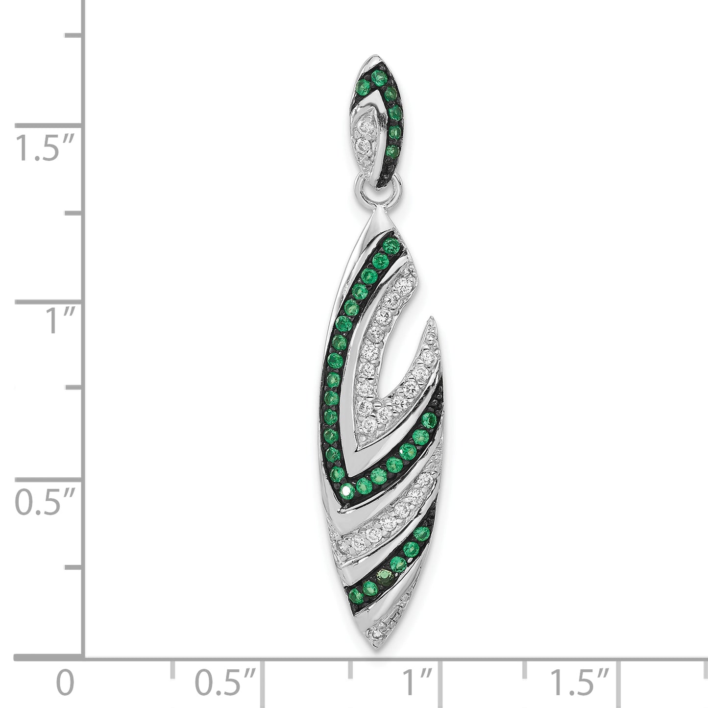 Sterling Silver & Black Rhodium Syn. Green Spinel Cz Slide Pendant