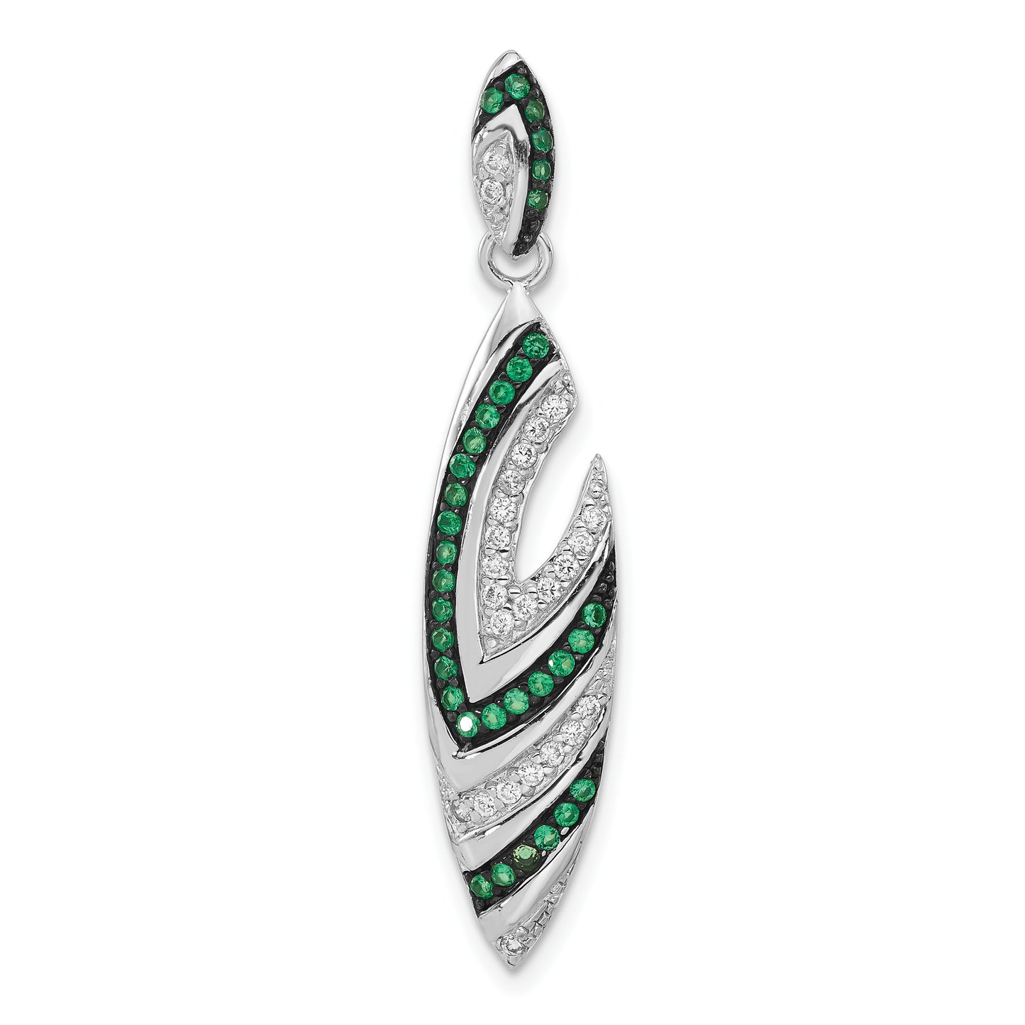 Sterling Silver & Black Rhodium Syn. Green Spinel Cz Slide Pendant