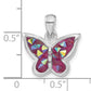 Sterling Silver Polished Pink Crystal Butterfly Pendant