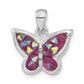 Sterling Silver Polished Pink Crystal Butterfly Pendant