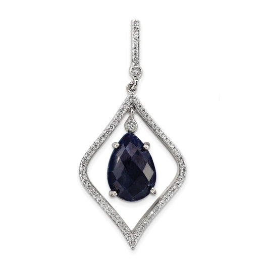 Sterling Silver With Blue Corundum And Cz Pendant