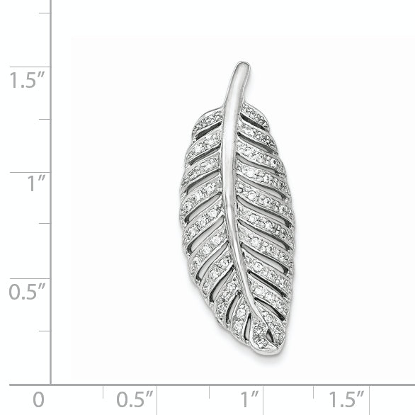 Sterling Silver Rhodium-Plated Polished Cz Leaf Chain Slide Pendant