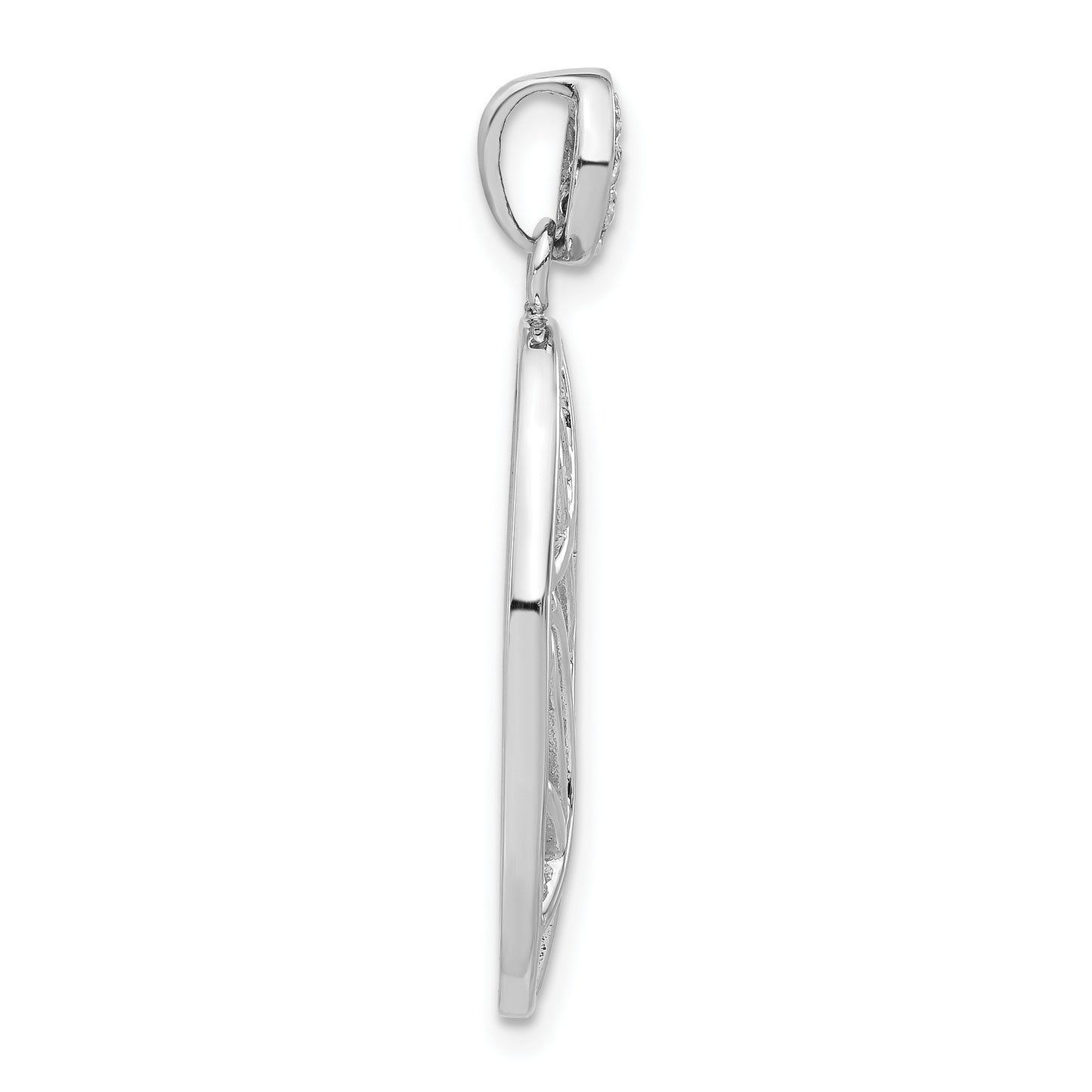 Sterling Silver Polished & Satin Cz Oval Chain Slide Pendant