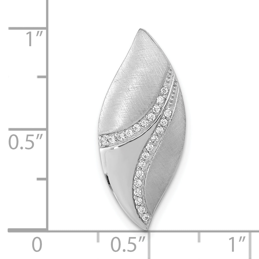 Sterling Silver Polished & Satin Cz Leaf Chain Slide Pendant