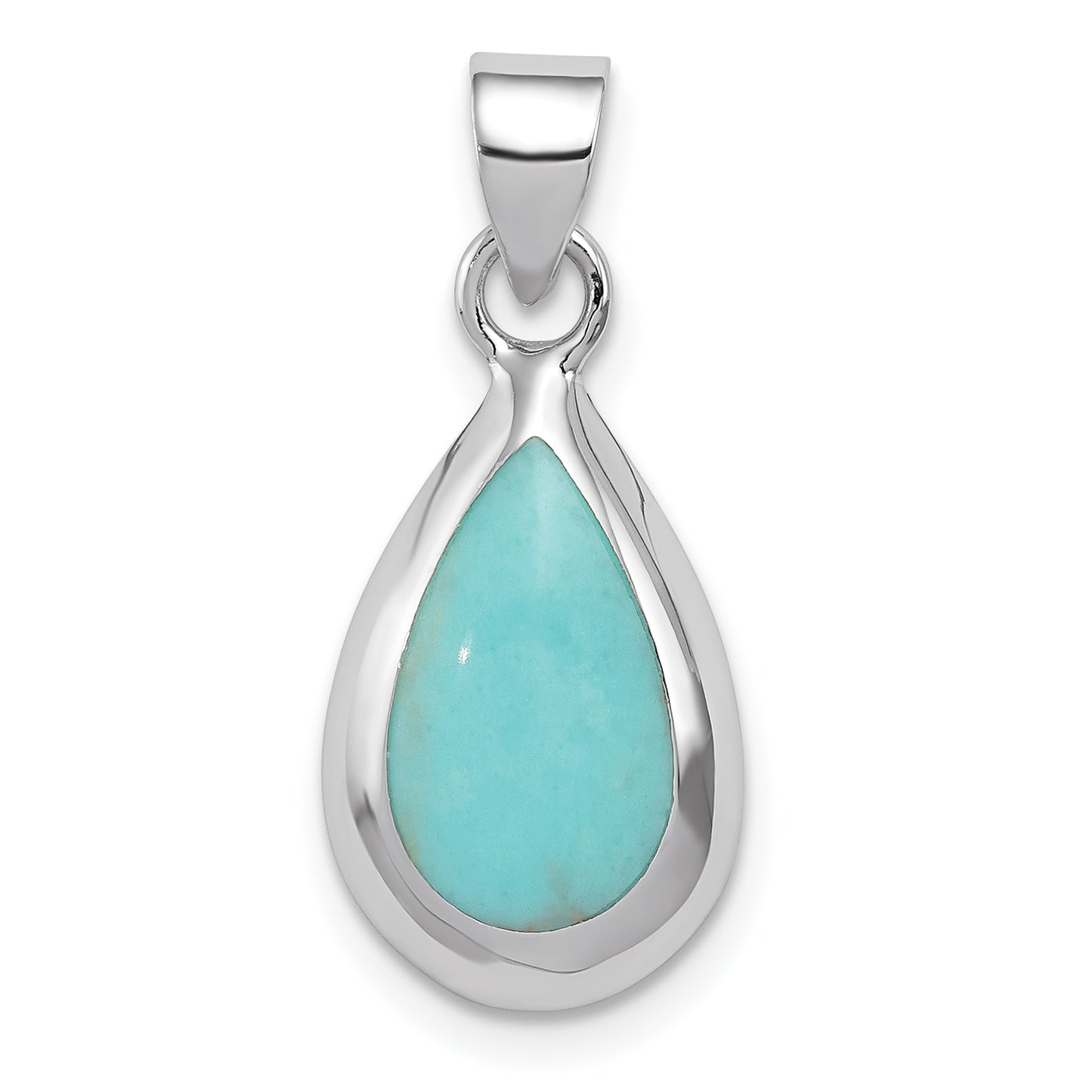 Sterling Silver Rhodium Polished Lab Created Turquoise Teardrop Pendant